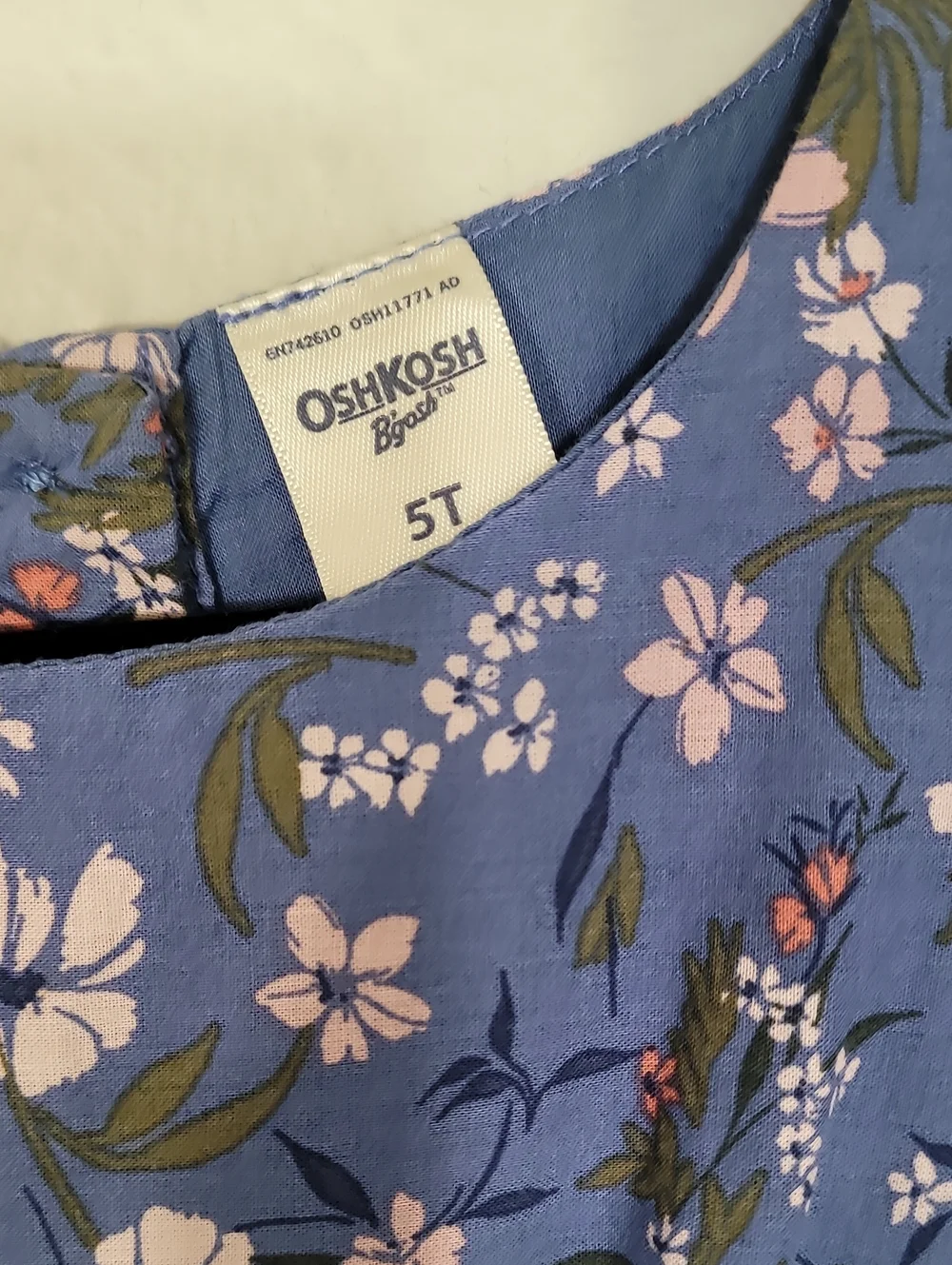 OshKosh Bgosh Girls Floral Dress Size 5 Blue Cotton Fit & Flare Garden Easter
